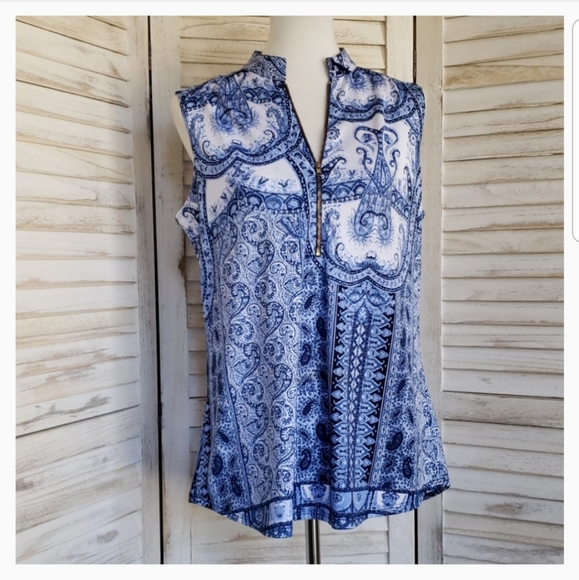 Perseption Tops - PerSeption Concept Blue and White Sleeveless Top